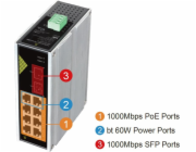 Conexpro GNT-IG1210FP-DC, Průmyslový PoE switch na DIN lištu, 8x LAN, 8x PoE, 2x SFP