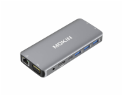 Adaptér MOKiN 10 v 1 Rozbočovač USB-C na 3x USB 3.0 + nabíjení USB-C + HDMI + 3,5mm audio + VGA + 2x RJ45 + čtečka Micro SD (stříbrný)