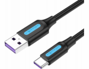 USB 2.0 A to USB-C Cable Vention CORBI 5A 3m Black PVC