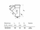 T-kus vnitřní kanalizace Wavin, O 40 / 50 mm, 45°