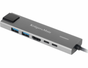 Kruger&Matz adaptér (HUB) USB typu C na HDMI/2x USB3.0/2x USB typu C/RJ45