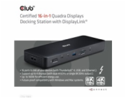 Club3D Dokovací stanice 16v1 Quadra (4) ThunderBolt 4, 2xTB, 3xDP, 2xHDMI, 3xUSB, RJ45, SD-TF Karta, 1xUSB-C, 150W PD