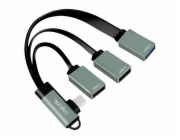 Hub USB 3.2, USB-C/M 90, až 3xUSB-A/F, 0,15 m