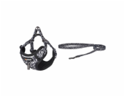 Dogness cat leash 1,5m+harness walking set (black and white)