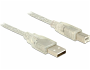 Delock Kabel USB 2.0 Typ-A samec > USB 2.0 Typ-B samec 1,5m transparentní