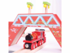 Bigjigs Rail Červená lokomotiva s tendrem + 3 koleje