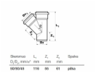 T-kus vnitřní kanalizace Wavin, O 50 / 50 mm, 45°