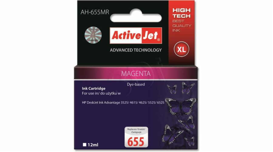 Activejet AH-655MR ink for HP printer; HP 655 CZ111AE replacement; Premium; 12 ml; magenta