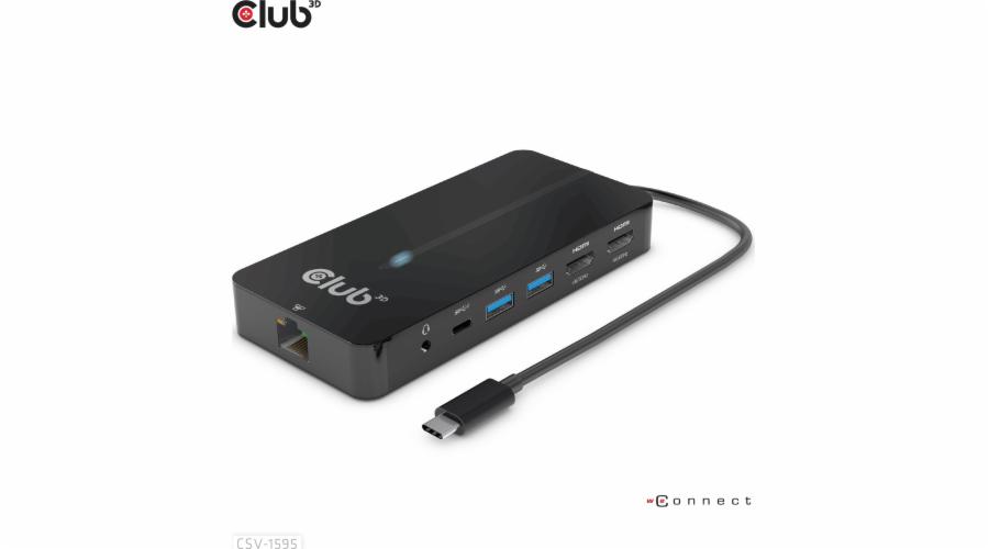 Club3D hub USB-C, 7-in-1 hub s 2x HDMI, 2x USB Gen1 Type-A, 1x RJ45, 1x 3.5mm audio, 1x USB Gen1 Type-C, 100W PD