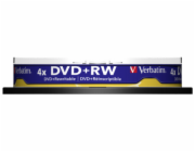 1x10 Verbatim DVD+RW 4,7GB 4x Speed, matny stribrna Cakebox