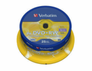 1x25 Verbatim DVD+RW 4,7GB 4x Speed, matne stribrna