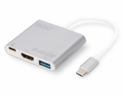 Adapter USB Digitus USB-C - HDMI + USB-C + USB Srebrny  (DA-70838-1)