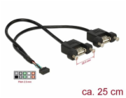 DeLOCK USB 2.0 kabel, 2mm 10pinová zásuvka > 2x USB-A zásuvka, pro instalaci