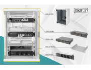 DIGITUS Síťový sada 10 palců, včetně skříně 9U, PDU, police, 8-portového přepínače, patch panelu CAT 6