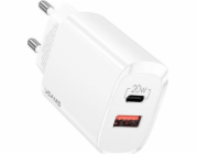 Usams nabíječka USAMS Load. síť. 1xUSB-C + 1xUSB T35 20W (pouze hlava) PD3.0 + QC3.0 Rychlé nabíjení bílá / bílá CC121TC01 (US-CC121)