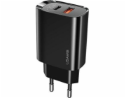 Usams nabíječka USAMS Load. síť. 1xUSB-C + 1xUSB T35 20W (pouze hlava) PD3.0 + QC3.0 Rychlé nabíjení černá / černá CC121TC02 (US-CC121)