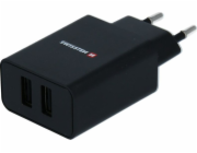 Swissten Síťový Adaptér Smart Ic 2X Usb 2,1A Power + Datový Kabel Usb / Micro Usb 1,2 M Černý