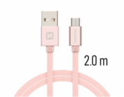 Swissten Datový Kabel Textile Usb / Micro Usb 2,0 M Růžovo/Zlatý