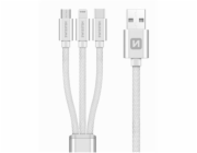 Swissten kabel Textile 3in1 mFi 1,2 m, stříbrná Swissten Datový kabel 3in1 MFi, 1,2 m, textilní, (micro USB, USB-C, Lightnings) stříbrný