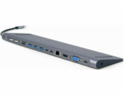 Gembird A-CM-COMBO9-01 Gembird USB-C 9v1 multiport USB + HDMI + VGA + PD + čtečka karet + LAN + audio