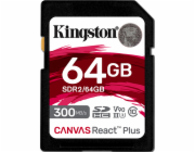 Kingston Canvas React Plus - Paměťová karta flash - 64 GB - Video Class V90 / UHS-II U3 / Class10 - SDXC UHS-II