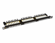 Solarix 19" Patch panel 24xRJ45 CAT6 UTP s vyvaz.lištou černý 0,5U, SX24HD-6-UTP-BK