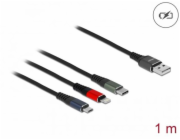 DeLOCK USB nabíjecí kabel, USB-A zástrčka > USB-C + Micro USB + Lightning zástrčka