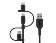 Belkin CAC001bt1MBK univerzální USB-A - Lightning/microUSB/USB-C, 1m Belkin univerzální kabel USB-A / microUSB s adaptérem na Lightning a USB-C konektorem, 1m, černý