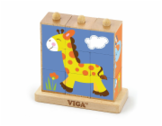 Dřevěné puzzle kostky na stojánku Viga Zoo