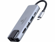 Gembird Adapter wieloportowy USB-C 5w1, PD, HDMI, USB 3.1, USB 2.0, LAN A-CM-COMBO5-04
