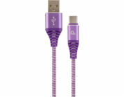 USB 2.0 - Type C (AM/CM) Textile Braided Cable 2m Purple-White Gembird