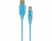 GEMBIRD CC-USB2B-AMCM-2M-VW Premium cotton braided Type-C USB charging and data cable 2m blue/white