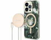 Sada nabíječky Guess pouzdro Guess + bezdrátová nabíječka GUBPP14LHJEACSA Apple iPhone 14 Pro zelený/zelený pevný obal Jungle MagSafe