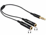 Delock adaptér stereo jack 3,5 mm samec,3 pin > 2 x stereo jack 3,5 mm samice, 25cm,černý