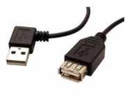 Kabel USB 2.0 A-A 15 cm prodlužovací, lomený vlevo, černý