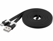 Kabel micro USB 2.0, A-B 2 m, plochý PVC kabel, černý