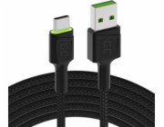 USB kabel Green Cell kabel Green Cell Ray USB kabel - USB-C 120cm se zeleným LED podsvícením a podporou