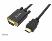 AKASA kabel HDMI na VGA, pozlacené konektory, 2m