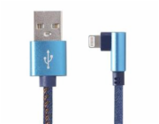 Gembird kábel nabíjací Lightning 8-pin (M) 90° na USB 2.0 (M), opletený, 1 m, modrý