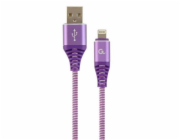 Gembird kábel nabíjací Lightning 8-pin (M) na USB 2.0 (M), prémiový, opletený, 2 m, fialový