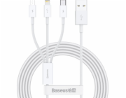 Baseus CAMLTYS-02 Superior Fast Charging Datový Kabel 3v1 USB-C, Lightning, MicroUSB 1.5m White