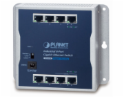 Planet průmyslový plochý switch 8x 1Gb, 12VDC, IP30, -20/60st, fanless