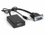 XtendLan Konvertor VGA (M) na HDMI (F), s audio propojením (jack 3,5mm), napájení přes USB micro (B), do 1080p