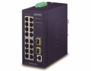 Planet IGS-4215-16T2S průmyslový L2 switch, 16x1Gb, 2x1Gb SFP, dual 12-48VDC , -40~75°C, 1x RJ45 serial port, IP30