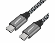 PREMIUMCORD Kabel USB-C M/M, 100W 20V/5A 480Mbps bavlněný oplet, 1m