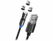 Colorway Nabíjecí Kabel 3v1 Lightning+MicroUSB+USB-C/ Magnetic/ 2.4A/ Nylon/ Magnetic Rotation 540°/ 1m