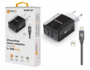 ALIGATOR chytrá síťová nabíječka 3.4 A, 2x USB, smart IC, kabel Lightning 2A, černá