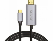 Kabel USB-C na HDMI 2.0B, 2 m, stříbrná / černá, zlaté koncovky, SAVIO CL-171