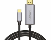 USB-C to HDMI 2.0B cable 1m silver-black golden tips SAVIO CL-170