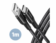 AXAGON BUCM-AM10AB, HQ kabel USB-C <-> USB-A, 1m, USB 2.0, 3A, ALU, oplet, černý